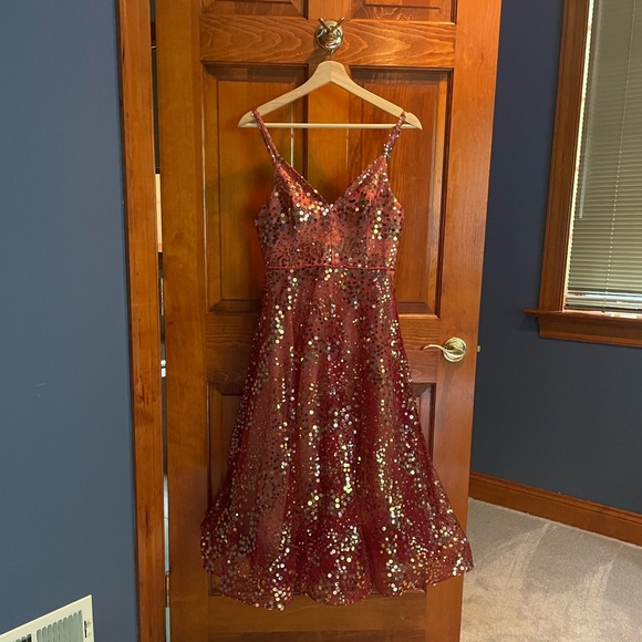 Bronx & Banco Shimmer Dress in Red with Gold - Picture 1 of 7